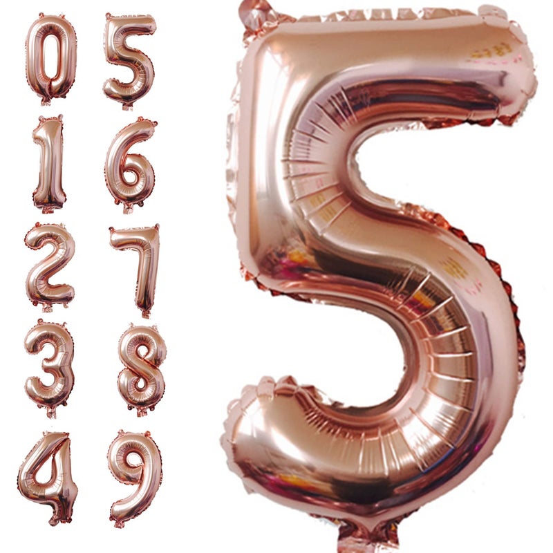 DelightBox 40 Inch Rose Gold Jumbo 5 Number Balloons Huge Giant Balloons Foil Mylar Number Balloons for Birthday Party,Wedding, Bridal Shower Engagement Photo Shoot, Anniversary (Rose Gold,Number 5) - Image 1